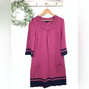 Boden wool blend sweater dress with pockets preppy purple striped stretchy